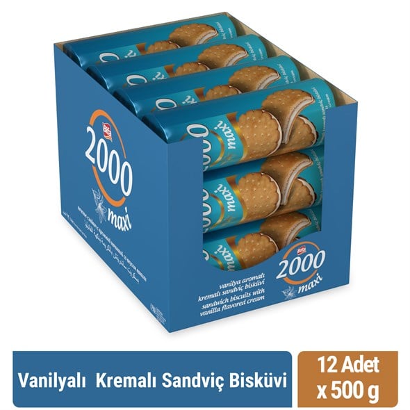 Bifa 2000 Vanilyalı Kremalı Sandviç Bisküvi 500 gr x 12 Adet