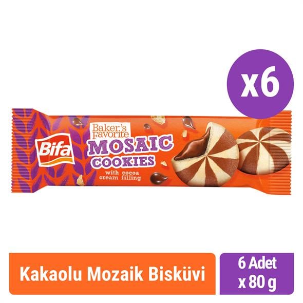 Bifa Bakers Favorite Kakao Kremalı Mozaik Bisküvi 80 gr x 6 Adet