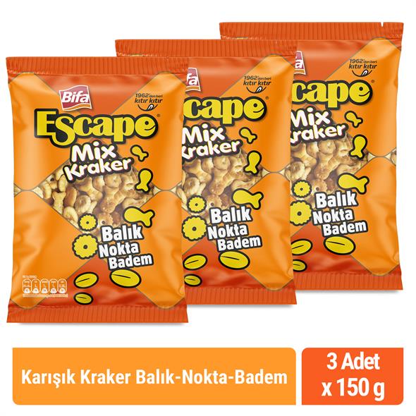 Bifa Escape Mix Kraker - Balık - Nokta - Badem 150 gr x 3 Adet