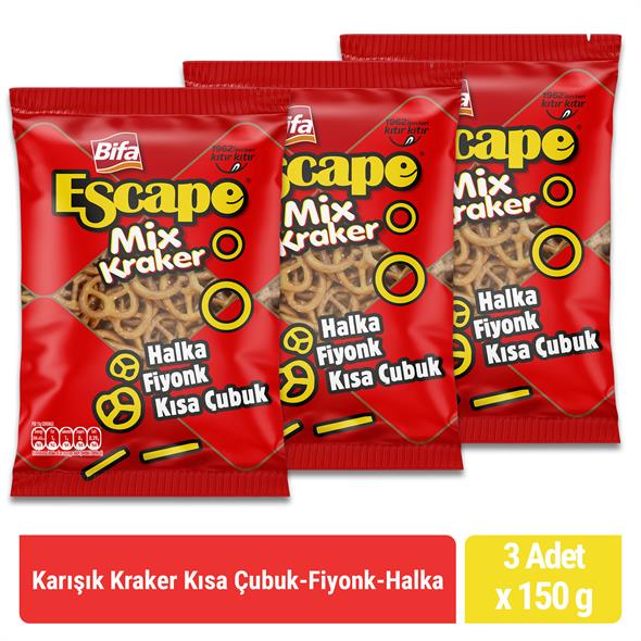 Bifa Escape Mix Kraker Kısa Çubuk - Fiyonk - Halka 150 gr x 3 Adet