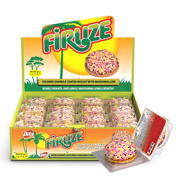 Bifa Firuze Renkli Granül Kaplamalı Marshmallowlu Bisküvi 18 gr x 32 Adet