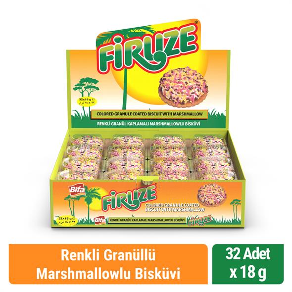 Bifa Firuze Renkli Granül Kaplamalı Marshmallowlu Bisküvi 18 gr x 32 Adet