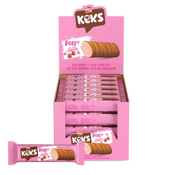 Bifa Keks Çilek Kremalı Ve Kakao Dekorlu Rulo Kek 55 gr x 24 Adet