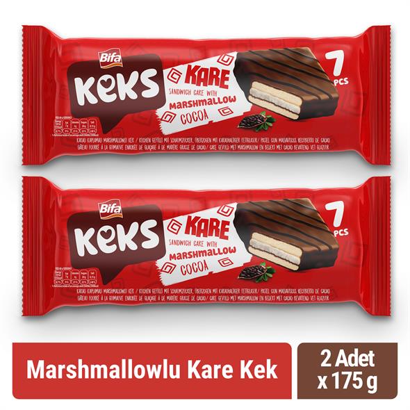 Bifa Keks Kare Kakaolu Marshmallowlu Sandviç Kek 175 gr x 2 Adet