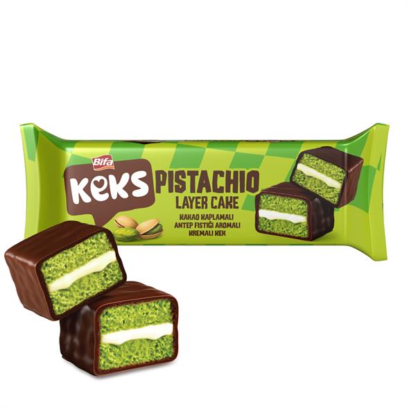 Bifa Keks Layer Kaplamalı Antep Fıstığı Aromalı Kremalı Kek 45 gr x 24 Adet