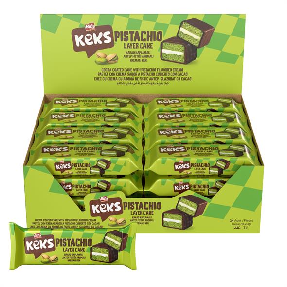 Bifa Keks Layer Kaplamalı Antep Fıstığı Aromalı Kremalı Kek 45 gr x 24 Adet