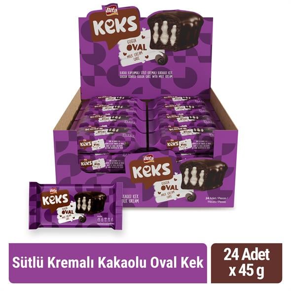 Bifa Keks Oval Kek Sütlü Kremalı Kakaolu 45 gr x 24 Adet