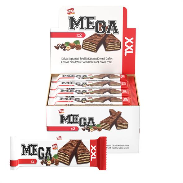 Bifa Mega Kaplamalı Fındıklı Kakao Kremalı Gofret 55 gr x 24 Adet