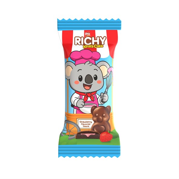 Bifa Richy Kaplamalı Çilekli Sos Dolgulu Kakaolu Kek 55 gr x 24 Adet