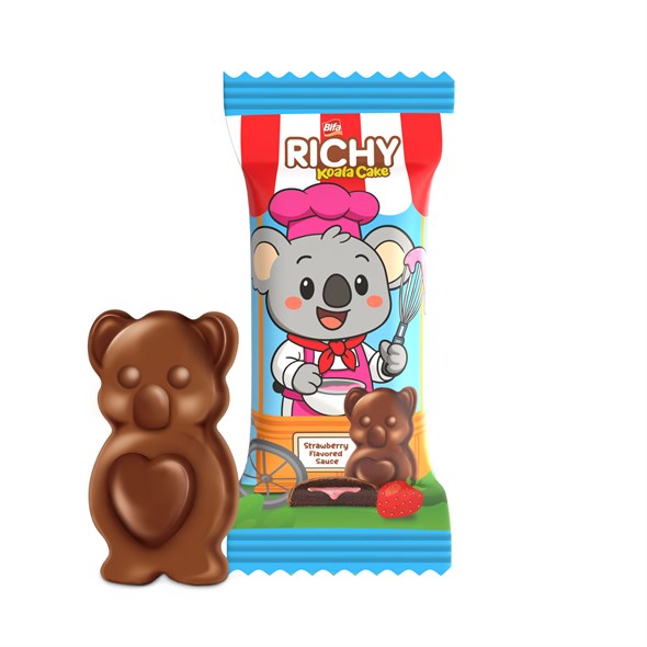 Bifa Richy Kaplamalı Çilekli Sos Dolgulu Kakaolu Kek 55 gr x 24 Adet