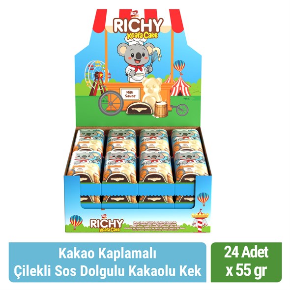 Bifa Richy Kaplamalı Sütlü Sos Dolgulu Kakaolu Kek 55 gr x 24 Adet