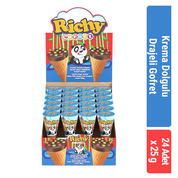Bifa Richy Kornet Drajeli Fındık Krema Dolgulu Gofret 25 gr x 24 Adet