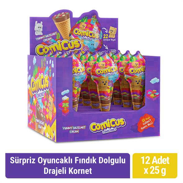 Comicus Süpriz Oyuncaklı Fındık Dolgulu Drajeli Kornet 25gr x 12 adet