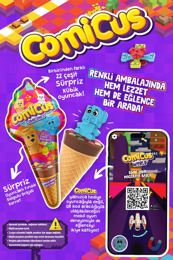Comicus Sürpriz Oyuncaklı Fındık Dolgulu Drajeli Kornet 25gr x 3 adet
