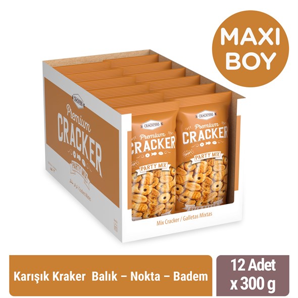 Crackfers Mix Maxi Boy Kraker - Balık - Nokta - Badem 300 gr x 12 Adet