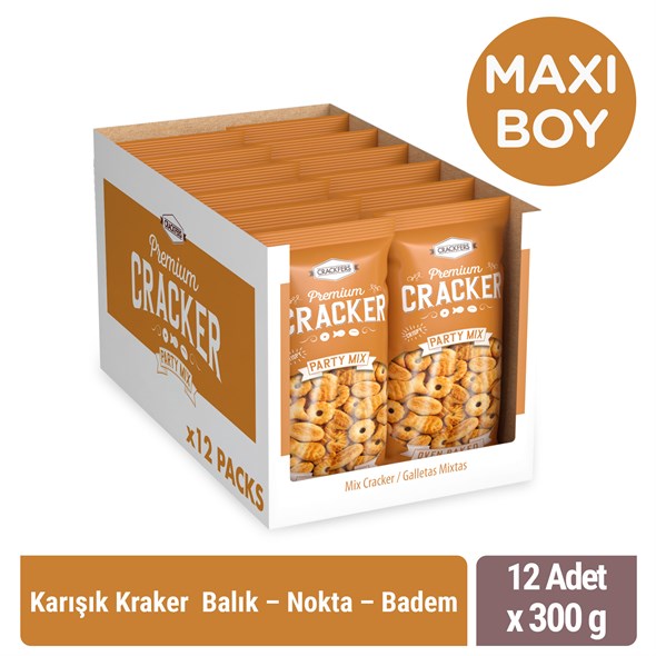 Crackfers Mix Maxi Boy Kraker - Balık - Nokta - Badem 300 gr x 12 Adet