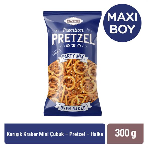 Crackfers Pretzel Tuzlu Mix Maxi Boy Kraker Kısa Çubuk - Fiyonk - Halka 300 gr