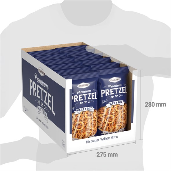 Crackfers Pretzel Tuzlu Mix Maxi Boy Kraker Kısa Çubuk - Fiyonk - Halka 300 gr x 12 Adet
