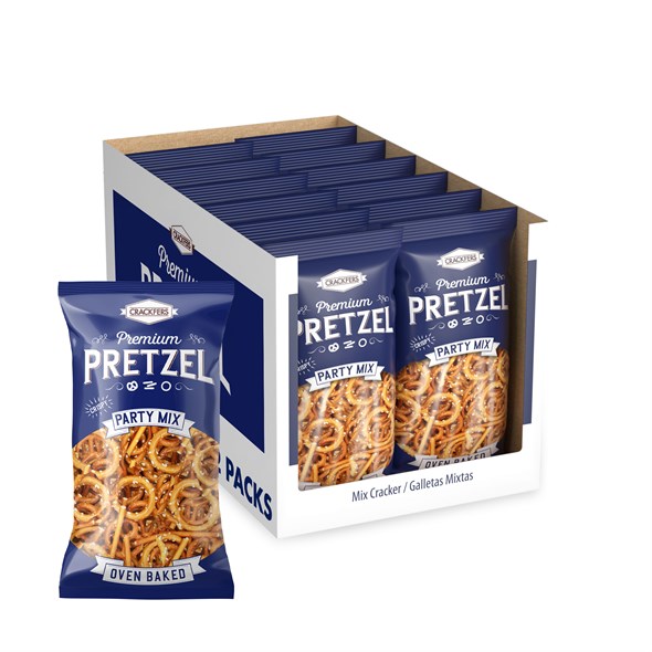 Crackfers Pretzel Tuzlu Mix Maxi Boy Kraker Kısa Çubuk - Fiyonk - Halka 300 gr x 12 Adet
