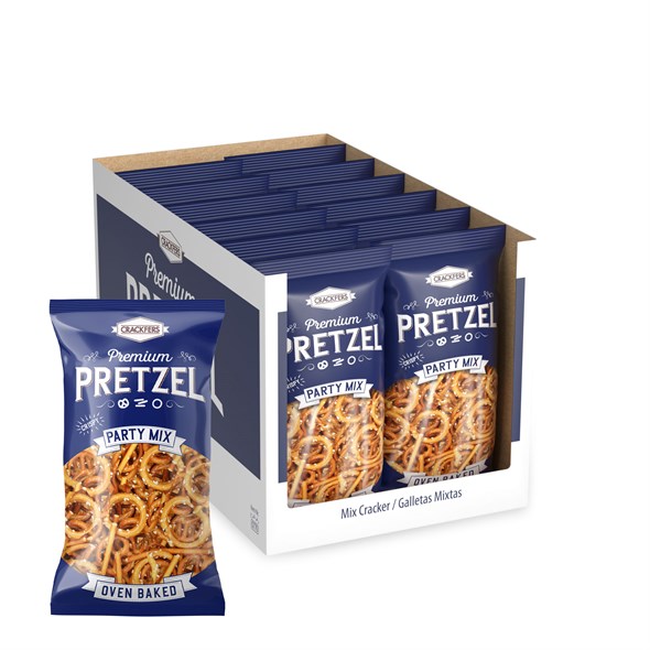 Crackfers Pretzel Tuzlu Mix Maxi Boy Kraker Kısa Çubuk - Fiyonk - Halka 300 gr x 12 Adet
