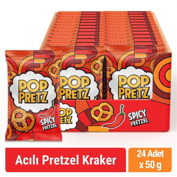 Poppretz Acılı Pretzel Kraker Acılı 50 gr x 24 Adet