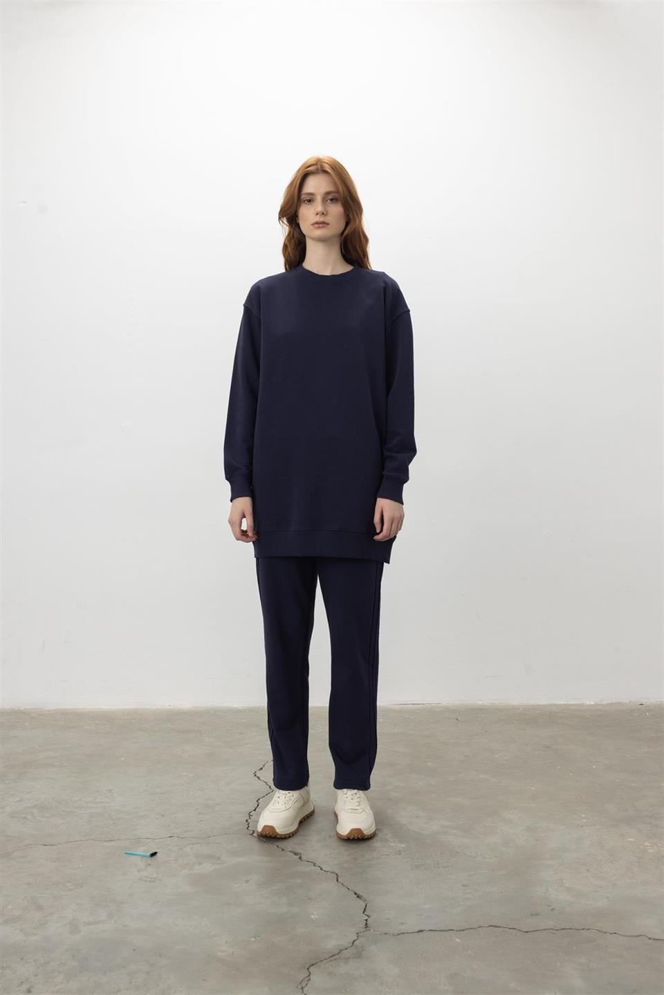 Oversize Basic 3 İplik Diagonel Kumaş Şardonsuz Uzun Sweatshirt