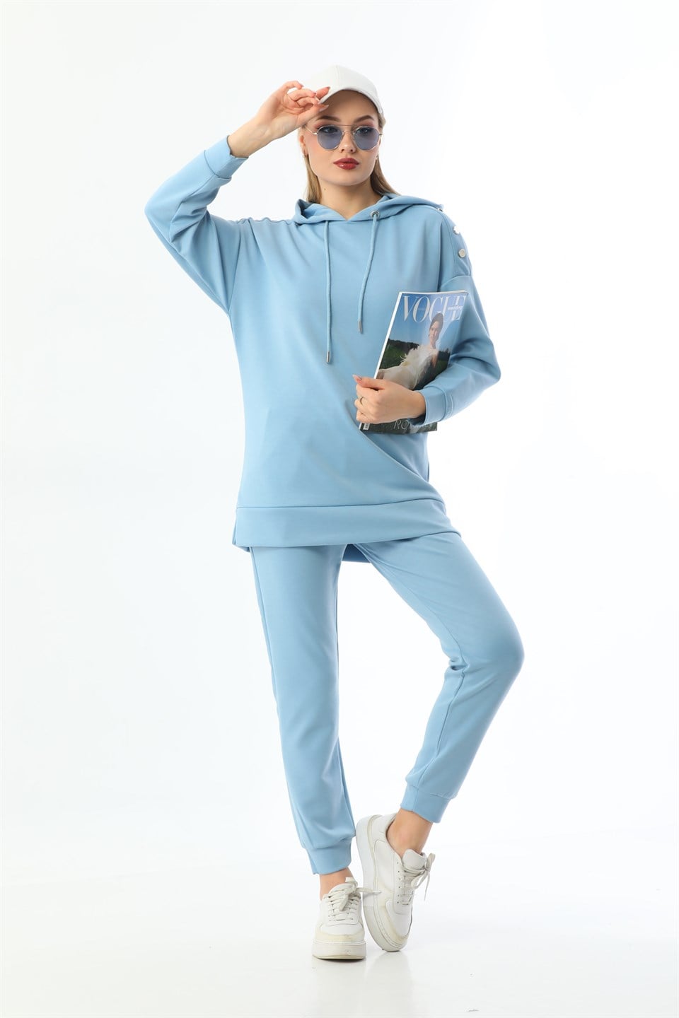 632 - BEBE MAVİ Çıtçıtlı Kapüşonlu Günlük Kadın Spor Takım -westbound