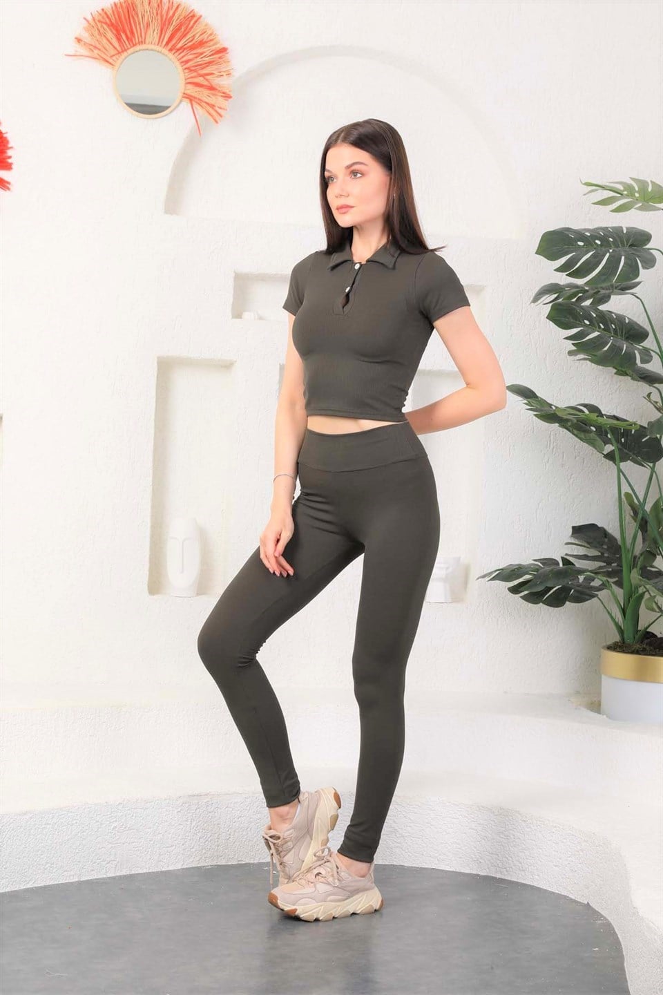 Aff-Fit-003 - Fitilli Kadın Günlük Tayt -Haki -westbound