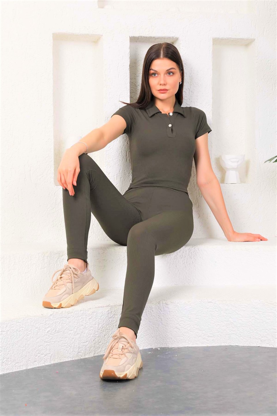Aff-Fit-003 - Fitilli Kadın Günlük Tayt -Haki -westbound