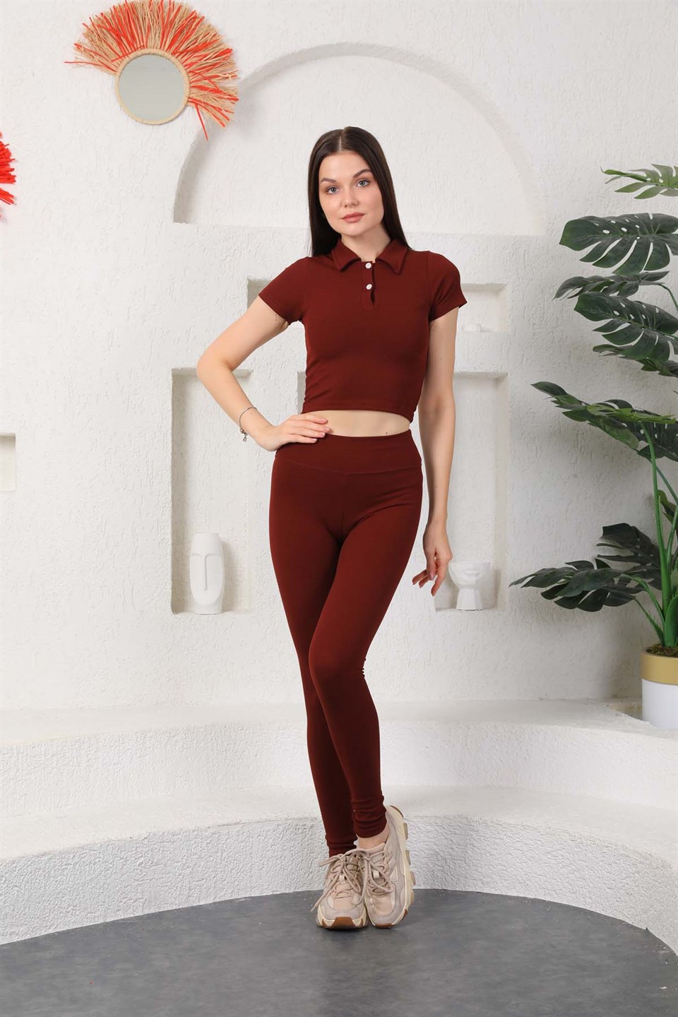 Aff-Fit-003 - Fitilli Kadın Günlük Tayt - Kiremit -westbound