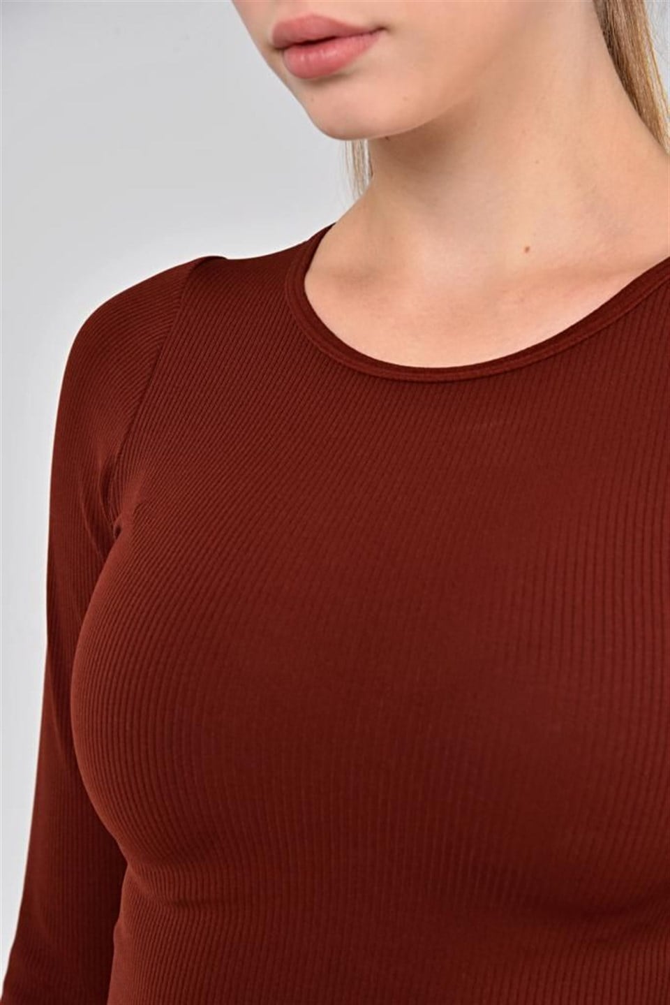 Aff-Fit-027 - Fitilli Kadın Uzun Kol Crop Bustiyer - Kiremit -westbound