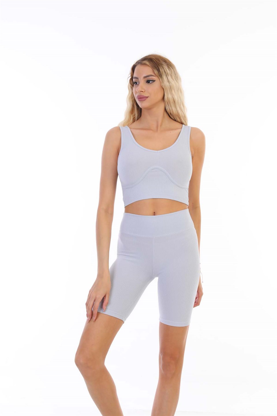 Aff-SERT-003 - Fitilli Spor GYM Fitness Şort - Buz Mavi -westbound