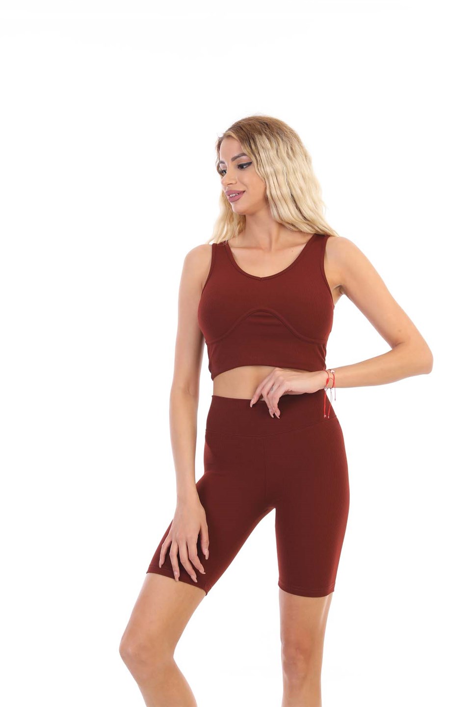 Aff-SERT-003 - Fitilli Spor GYM Fitness Şort - Kiremit -westbound