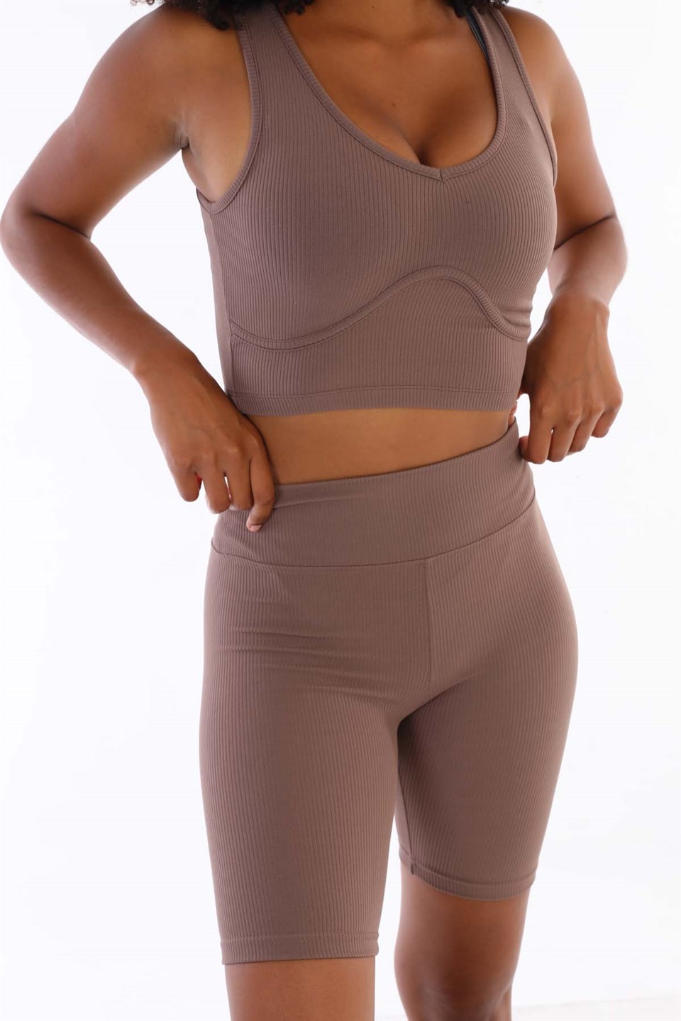 Aff-Fit-009 - Fitilli Spor Toparlayıcı Crop Bustiyer - Vizon -westbound