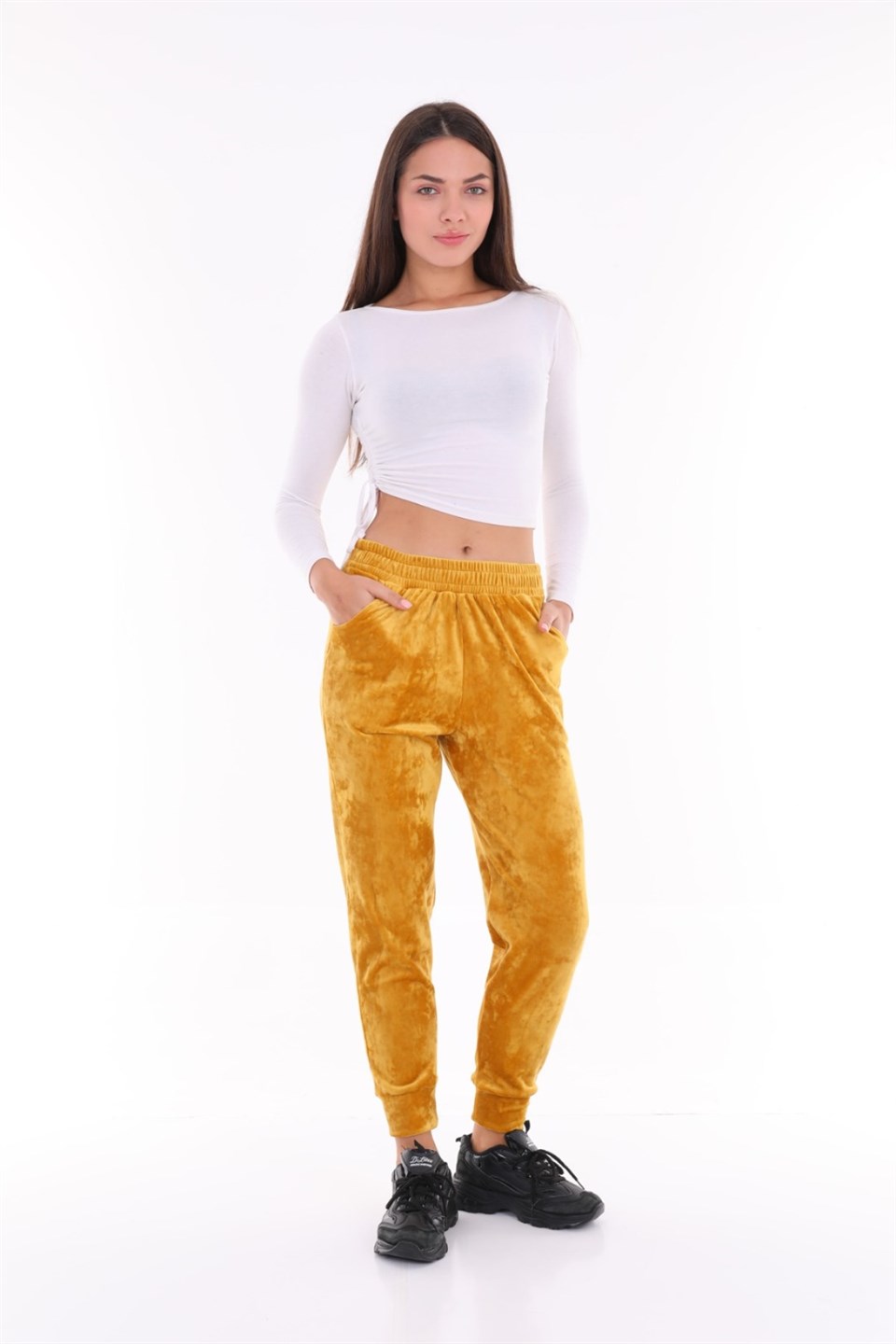 177-2-XXL - Hardal Renk Kadife Eşofman Altı - Pijama - Jogger Model -westbound