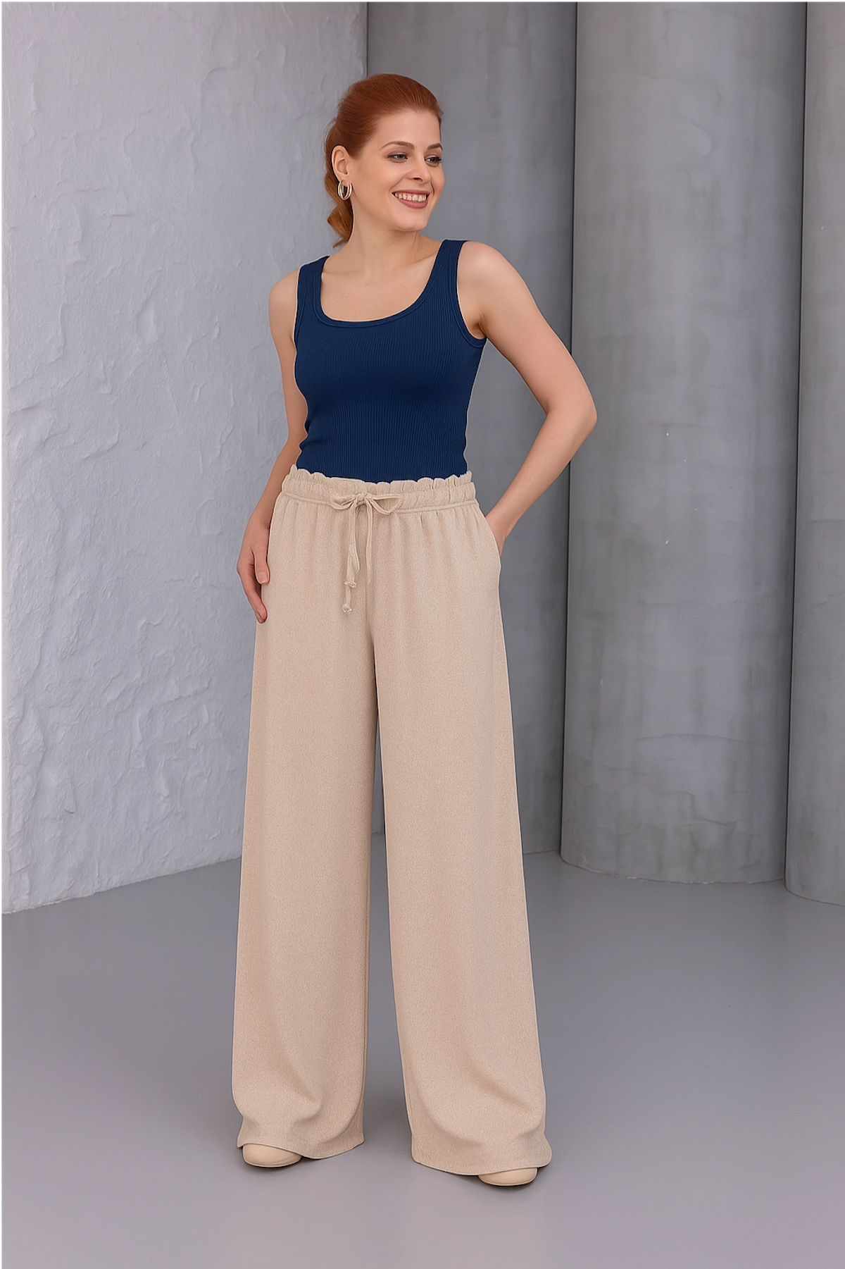 MLT-Pant-03 - Kadın Bol Paça Yazlık Plaj Model Pantolon -westbound