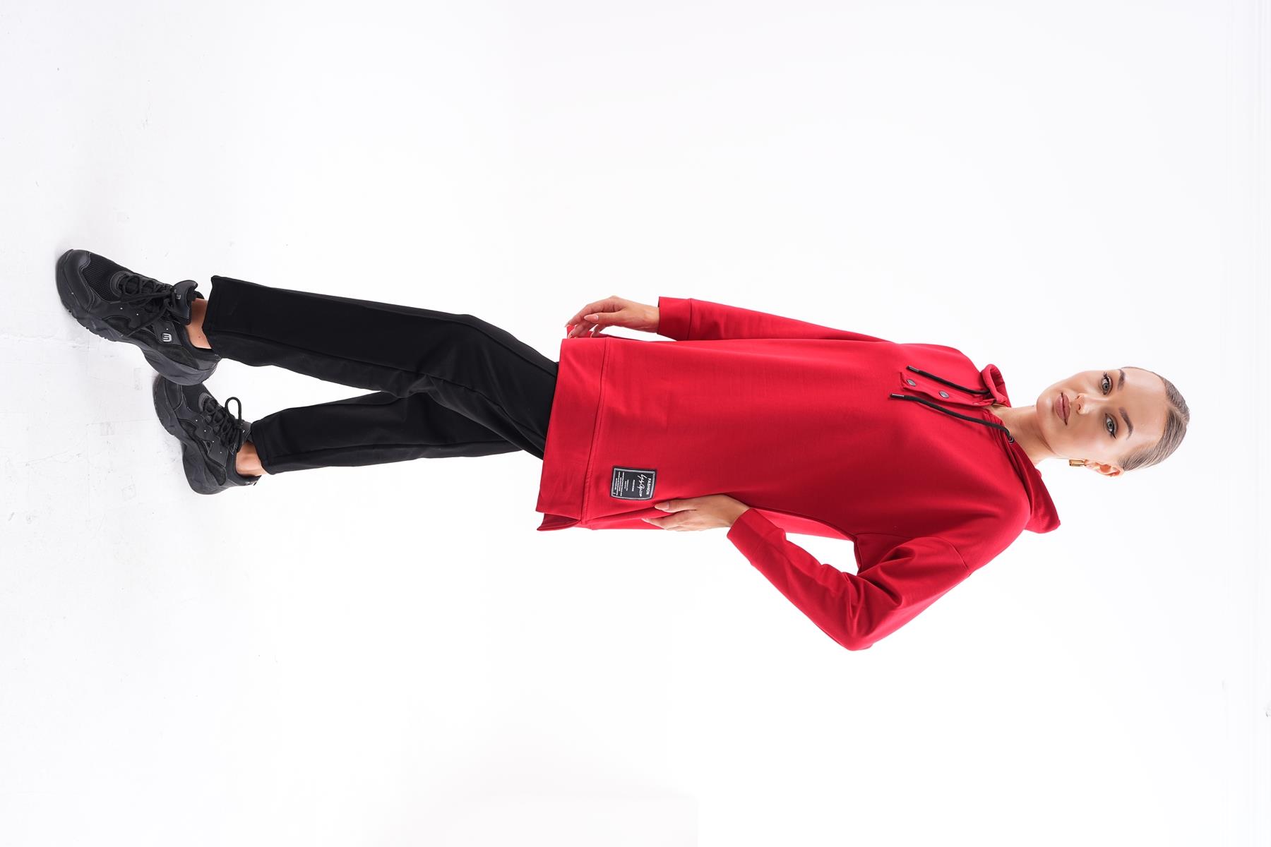 Kadın Sweat-Tunik Pantolon İkili Spor Takım KIRMIZI Kadın Sweat-Tunik Pantolon İkili Spor Takım KIRMIZI