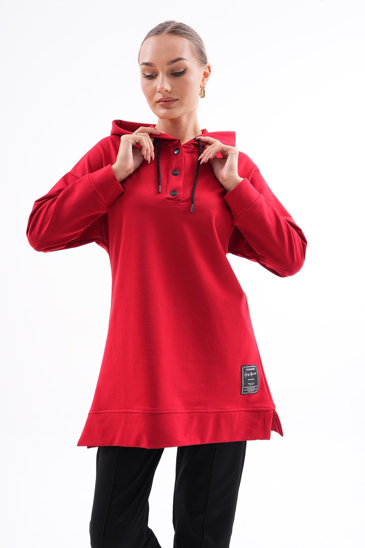 Kadın Sweat-Tunik Pantolon İkili Spor Takım KIRMIZI Kadın Sweat-Tunik Pantolon İkili Spor Takım KIRMIZI