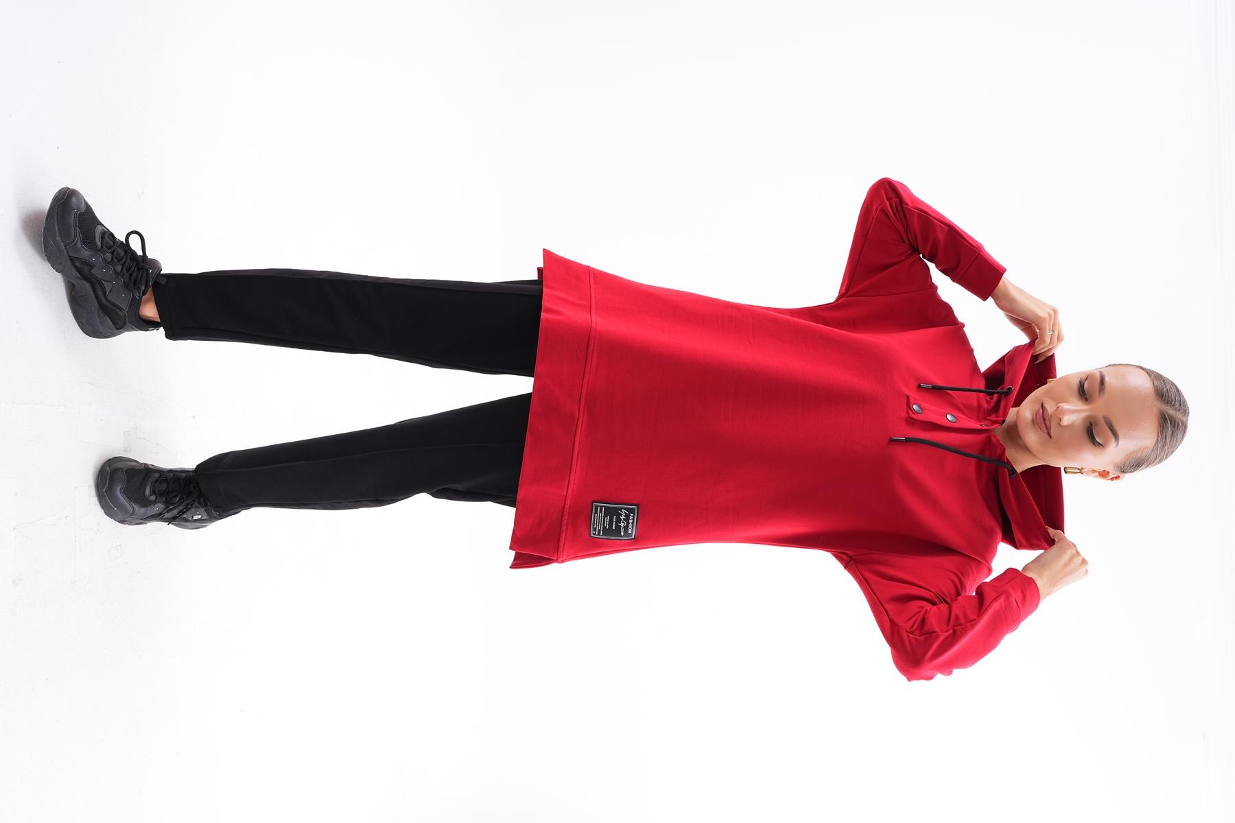 Kadın Sweat-Tunik Pantolon İkili Spor Takım KIRMIZI Kadın Sweat-Tunik Pantolon İkili Spor Takım KIRMIZI