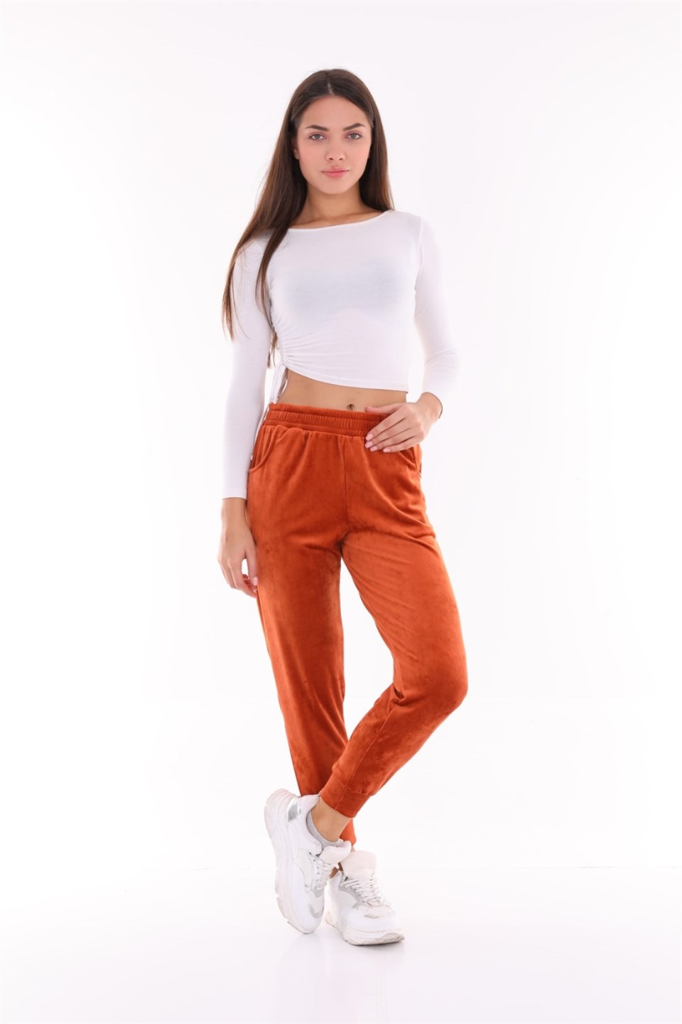 177-6-S - Taba Renk Kadife Eşofman Altı - Pijama - Jogger Model  -westbound