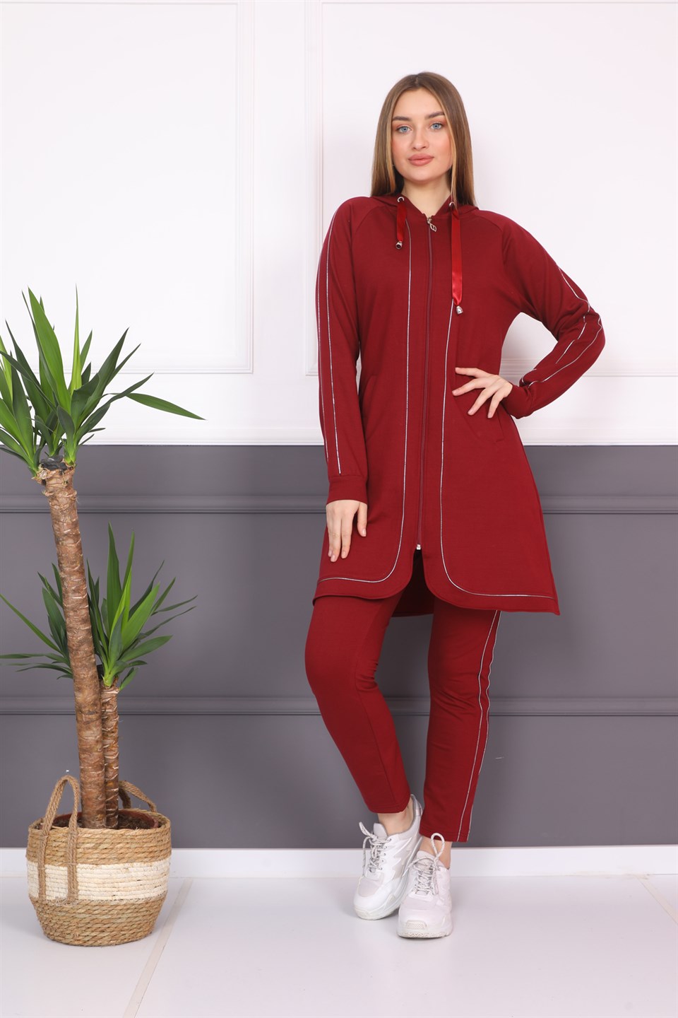 9020419670 - Bayan Biyeli Fermuarlı Kapüşonlu Tesettür Eşofman Takımı -westbound