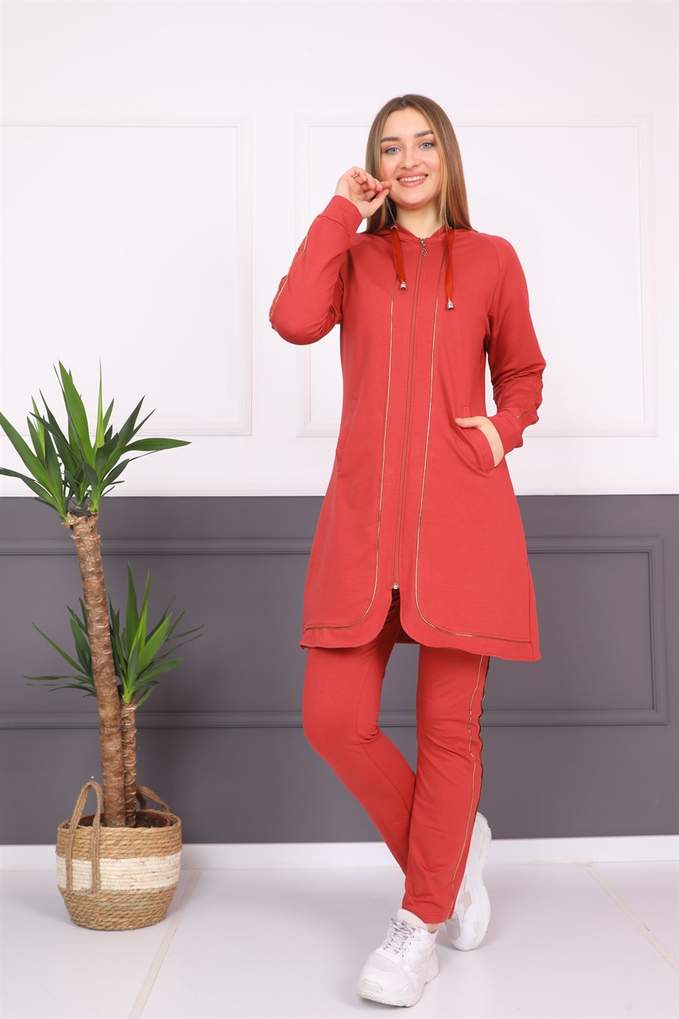 75187302201 - Bayan Biyeli Fermuarlı Kapüşonlu Tesettür Eşofman Takımı -westbound