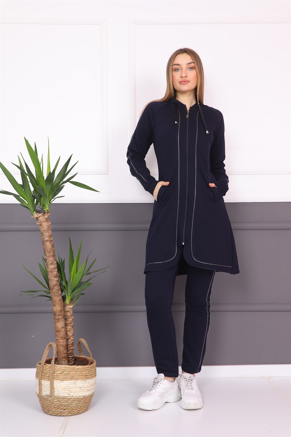 4902307901 - Bayan Biyeli Fermuarlı Kapüşonlu Tesettür Eşofman Takımı -westbound