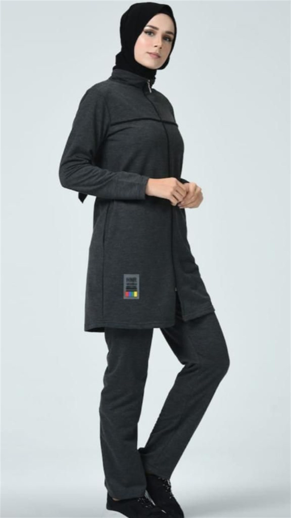 7193504961 - Bayan Fermuarlı Antrasit İki iplik Tesettür Eşofman Takımı -westbound