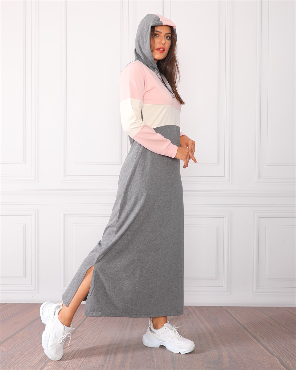 0095371084 - Bayan Garnili Kapüşonlu Elbise -westbound