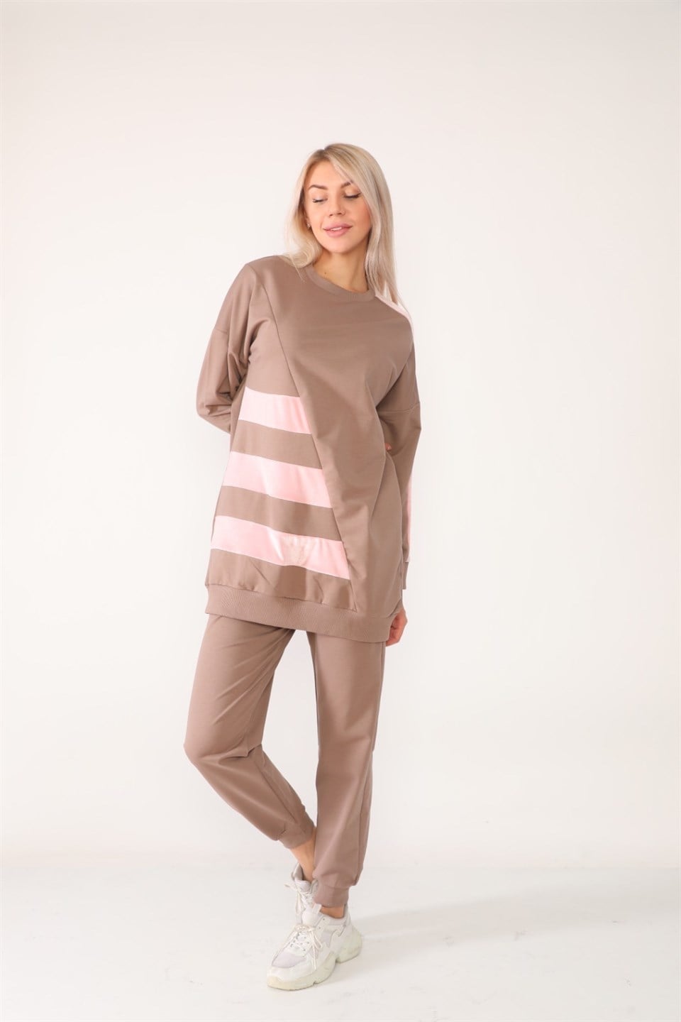 2442919 - Bayan Üç Şerit Kadife Garnili Tunik Eşofman Takım -westbound