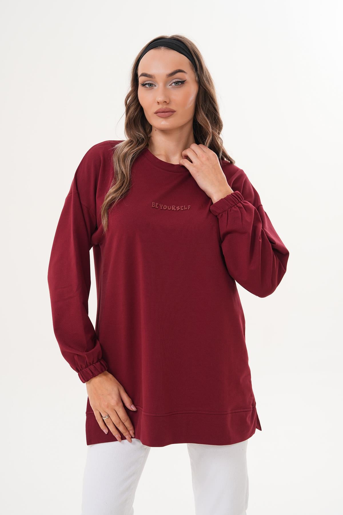 713 - BORDO Be Yourself Bisiklet Yaka Uzun Kol Kadın Sweatshirt Tunik 713 -westbound