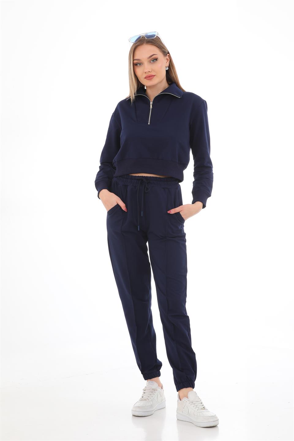 635 - Crop Top Kadın Günlük Spor Takım  LACİVERT -westbound