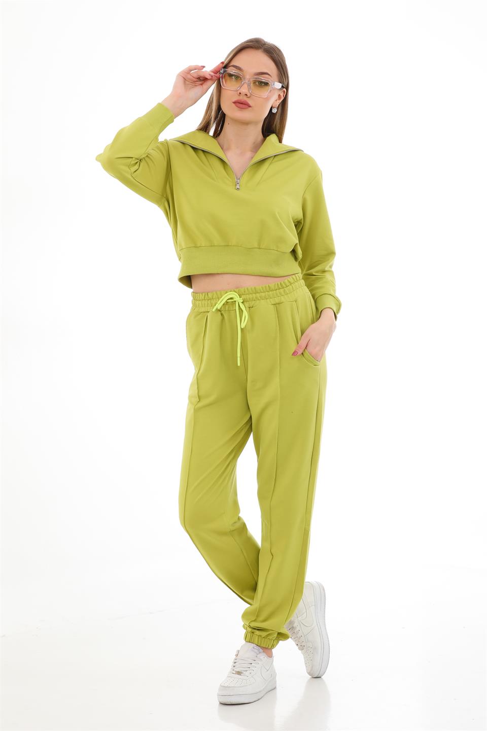 635 - Crop Trend Günlük Kadın Spor Takım  YEŞİL -westbound