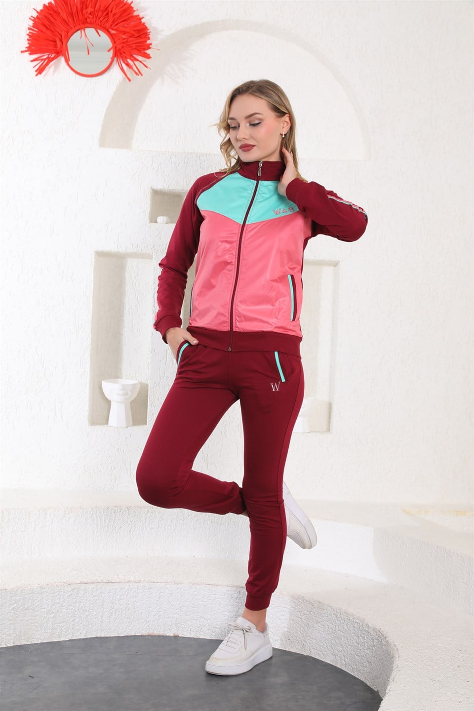 357 - Fashion Trend Soft Bordo Kadın Eşofman Takımı -westbound